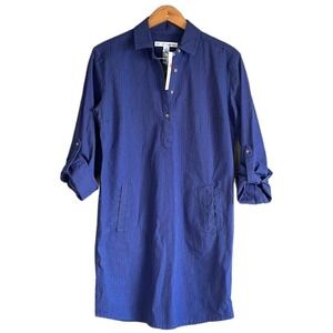 Southern Tide Seersucker Shirt Dress Nautical Navy Small INVW4